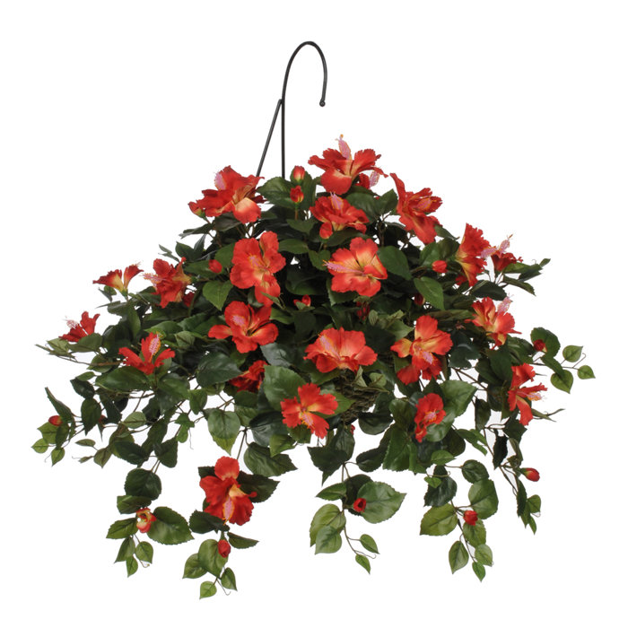 House of Silk Flowers Artificial Hibiscus Hanging Basket & Reviews